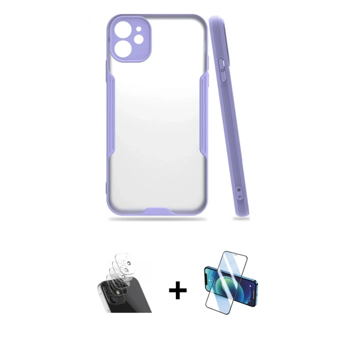 MARSİLYAN™- iPhone 11 Kılıf Atlas Asil Serisi - Siyah 3D Antistatik Cam Ekran Koruyucu + Kamera Lens Koruma Cam - SF