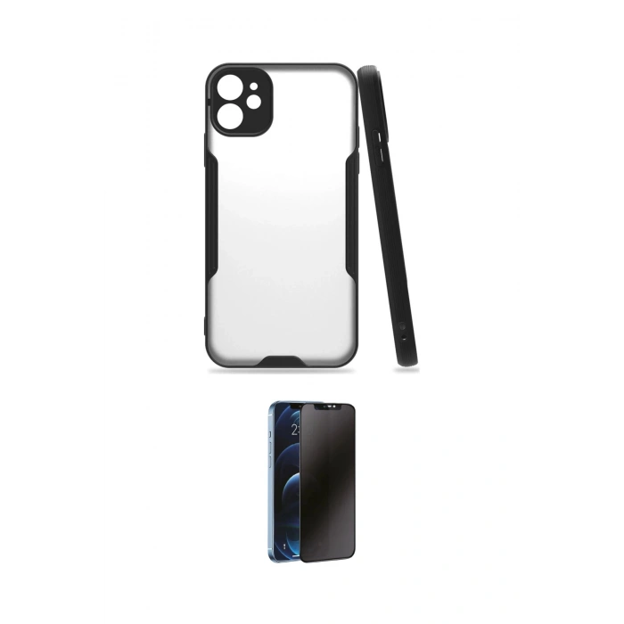 MARSİLYAN™- iPhone 11 Kılıf Atlas Asil Serisi - Siyah 3D Antistatik Hayalet Cam Ekran Koruyucu