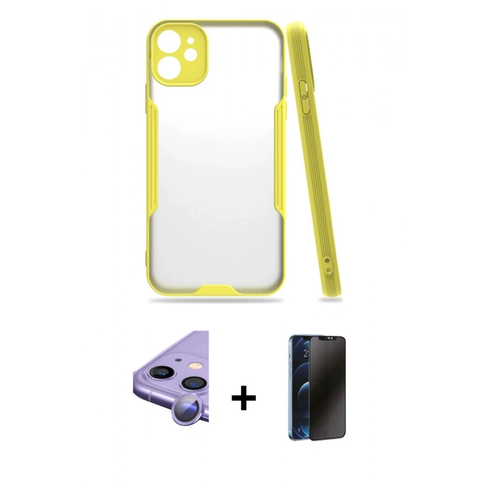 MARSİLYAN™- iPhone 11 Kılıf Atlas Asil Serisi - Siyah 3D Antistatik Hayalet Cam Ekran Koruyucu + Raze Metal Kamera Lens - MR