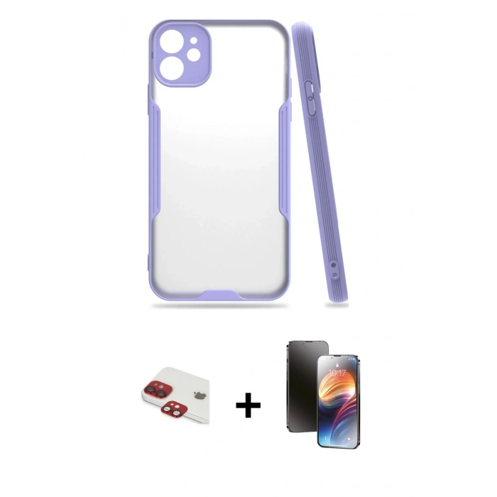 MARSİLYAN™- iPhone 11 Kılıf Atlas Asil Serisi - Siyah 3D Antistatik Mat Seramik Nano Ekran Koruyucu + Pers Alüminyum Kamera Lens - KI