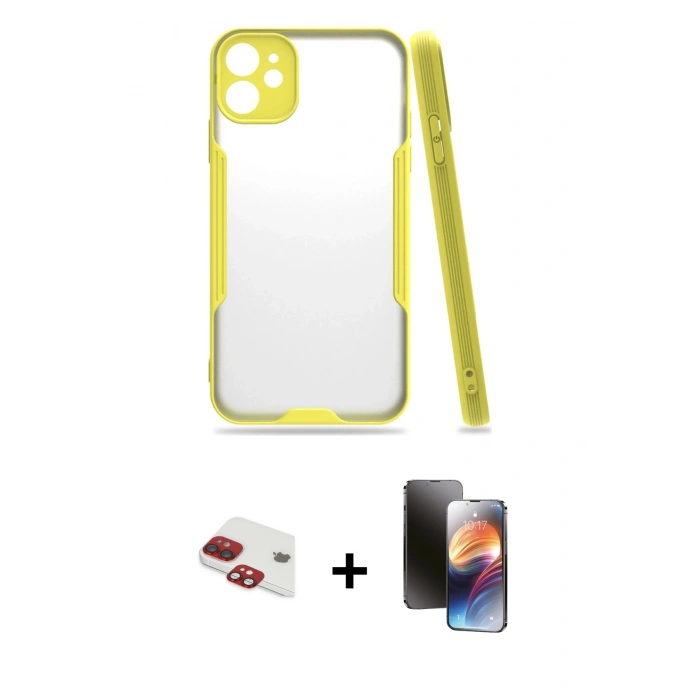 MARSİLYAN™- iPhone 11 Kılıf Atlas Asil Serisi - Siyah 3D Antistatik Mat Seramik Nano Ekran Koruyucu + Pers Alüminyum Kamera Lens - KI