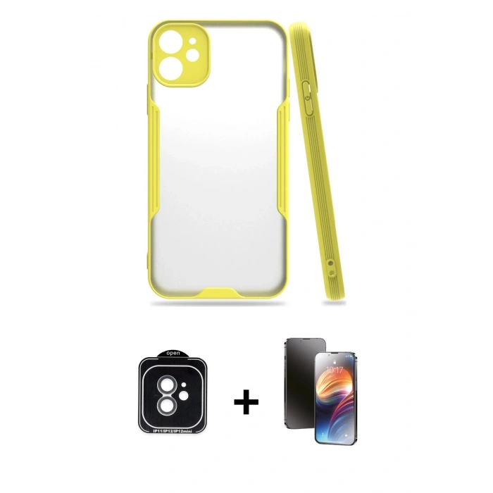 MARSİLYAN™- iPhone 11 Kılıf Atlas Asil Serisi - Siyah 3D Antistatik Mat Seramik Nano Ekran Koruyucu + PVD Metal Kamera Lens - YL