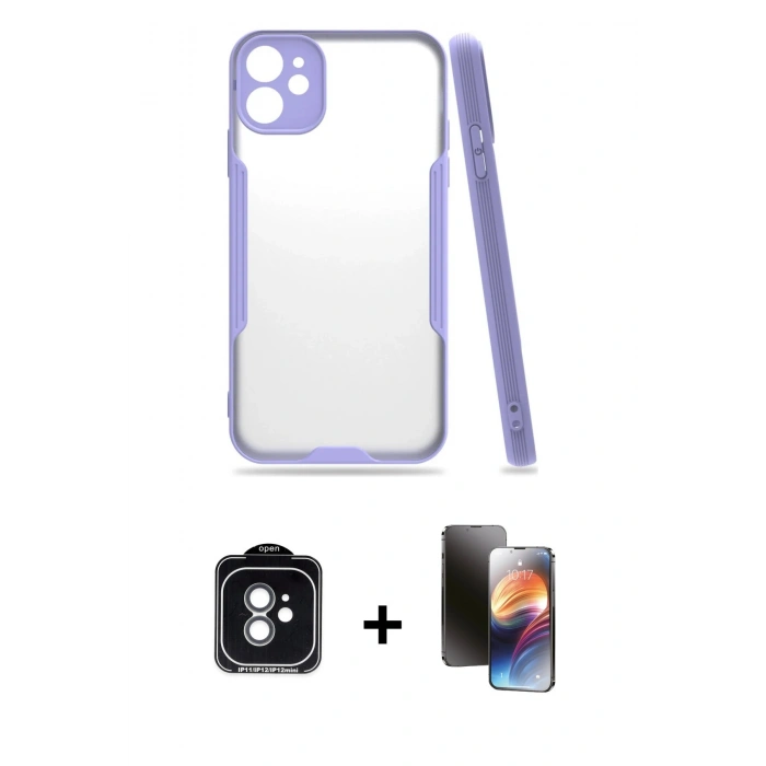 MARSİLYAN™- iPhone 11 Kılıf Atlas Asil Serisi - Siyah 3D Antistatik Mat Seramik Nano Ekran Koruyucu + PVD Metal Kamera Lens - YL