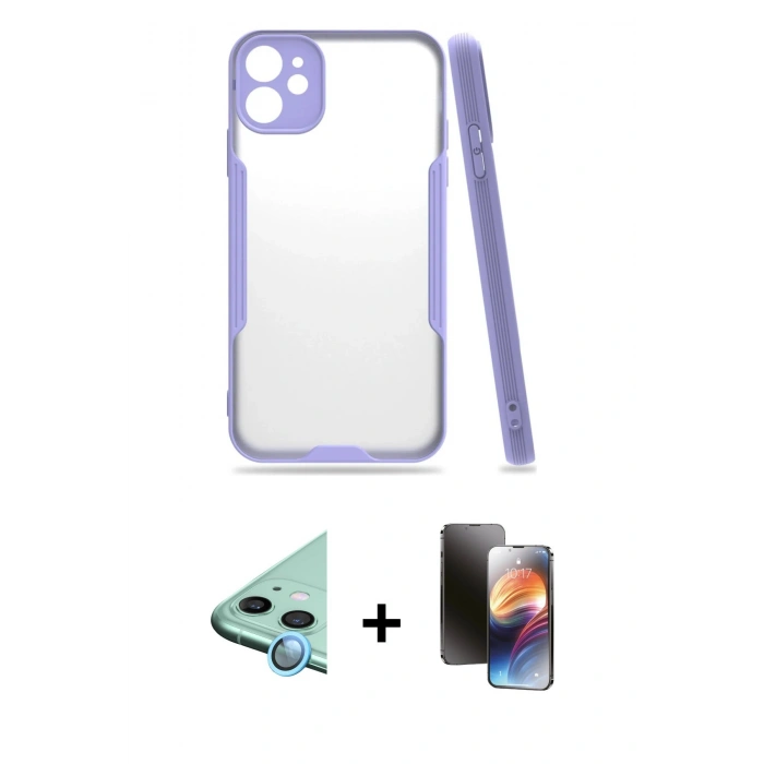 MARSİLYAN™- iPhone 11 Kılıf Atlas Asil Serisi - Siyah 3D Antistatik Mat Seramik Nano Ekran Koruyucu + Raze Metal Kamera Lens - MI