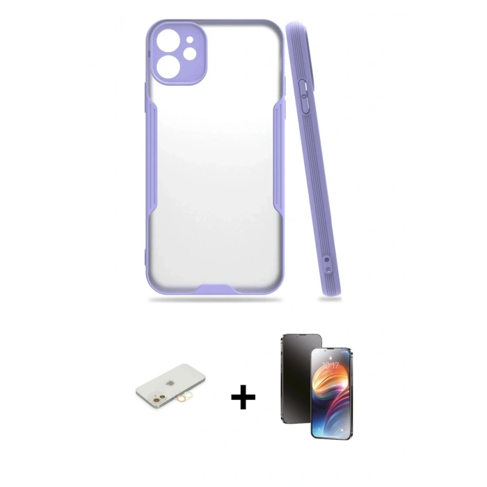 MARSİLYAN™- iPhone 11 Kılıf Atlas Asil Serisi - Siyah 3D Antistatik Mat Seramik Nano Ekran Koruyucu + Renkli Kamera Lens Koruma Cam - SI