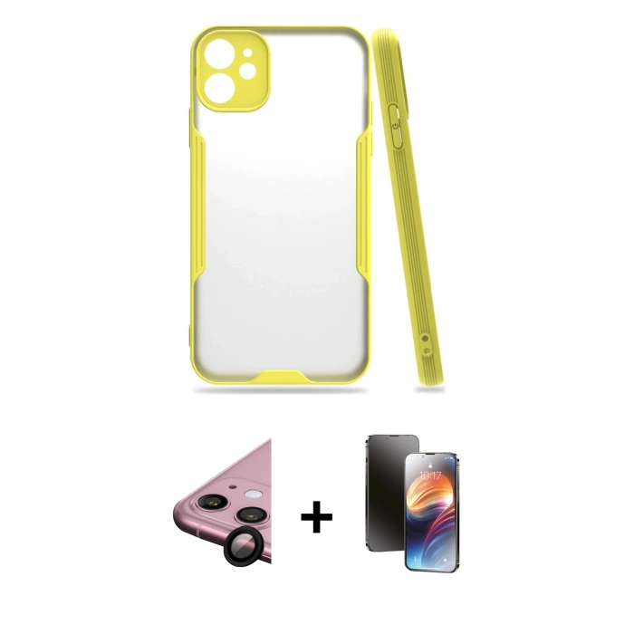 MARSİLYAN™- iPhone 11 Kılıf Atlas Asil Serisi - Siyah 3D Antistatik Mat Seramik Nano Ekran Koruyucu + Raze Metal Kamera Lens - SH
