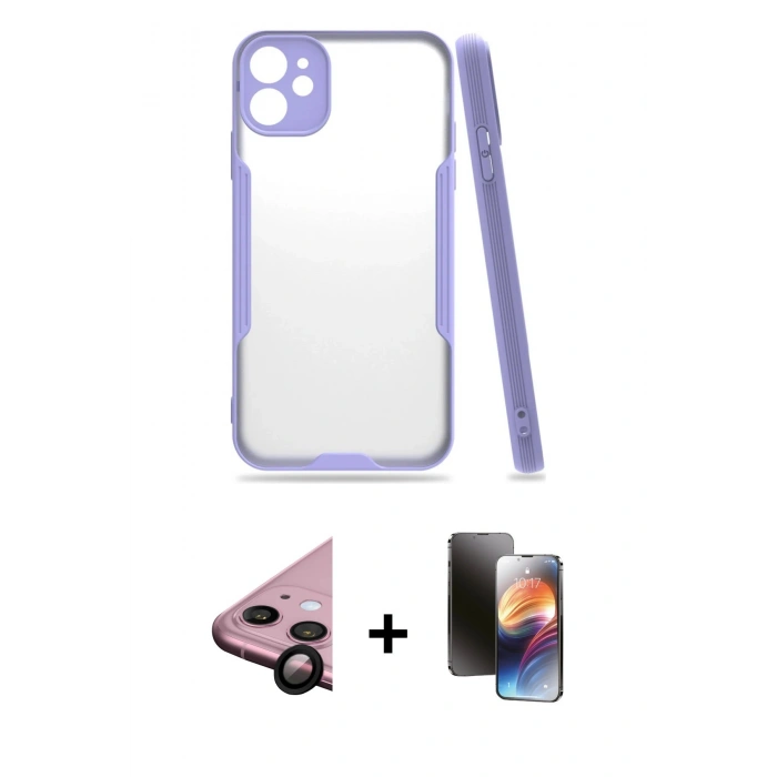 MARSİLYAN™- iPhone 11 Kılıf Atlas Asil Serisi - Siyah 3D Antistatik Mat Seramik Nano Ekran Koruyucu + Raze Metal Kamera Lens - SH