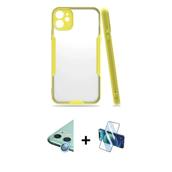 MARSİLYAN™- iPhone 11 Kılıf Atlas Asil Serisi - Siyah 3D Antistatik Seramik Nano Ekran Koruyucu + Raze Metal Kamera Lens - MI
