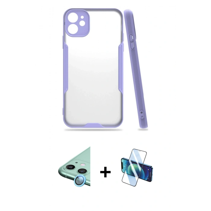 MARSİLYAN™- iPhone 11 Kılıf Atlas Asil Serisi - Siyah 3D Antistatik Seramik Nano Ekran Koruyucu + Raze Metal Kamera Lens - MI