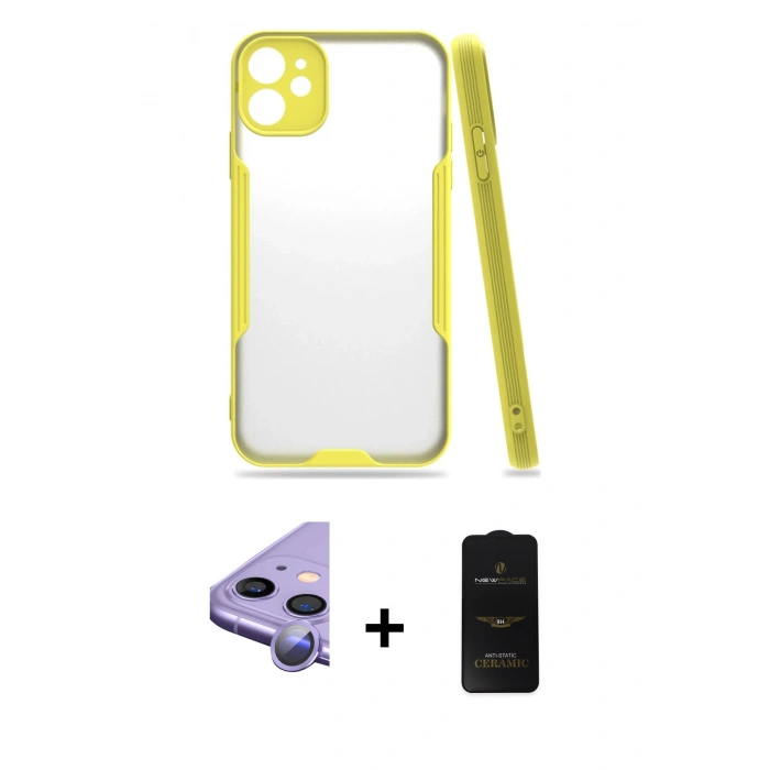 MARSİLYAN™- iPhone 11 Kılıf Atlas Asil Serisi - Siyah 6D Antistatik Mat Seramik Hayalet Nano Ekran Koruyucu + Raze Metal Kamera Lens - MR