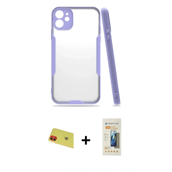 MARSİLYAN™- iPhone 11 Kılıf Atlas Asil Serisi - Siyah 6D Mat Seramik Hayalet Nano Ekran Koruyucu + Rainbow Kamera Lens Koruma Cam - KI