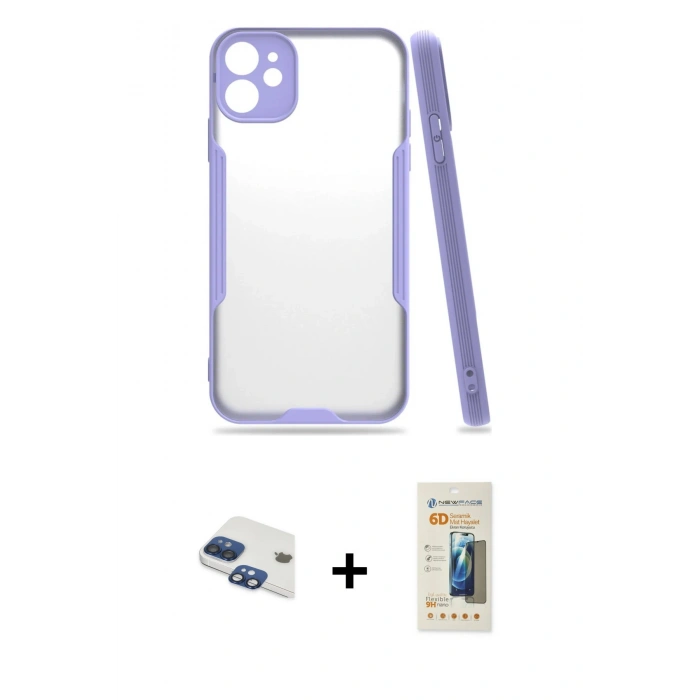 MARSİLYAN™- iPhone 11 Kılıf Atlas Asil Serisi - Siyah 6D Mat Seramik Hayalet Nano Ekran Koruyucu + Pers Alüminyum Kamera Lens - LT