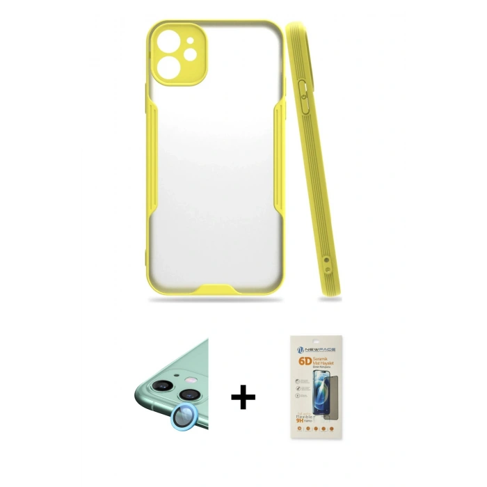 MARSİLYAN™- iPhone 11 Kılıf Atlas Asil Serisi - Siyah 6D Mat Seramik Hayalet Nano Ekran Koruyucu + Raze Metal Kamera Lens - MI