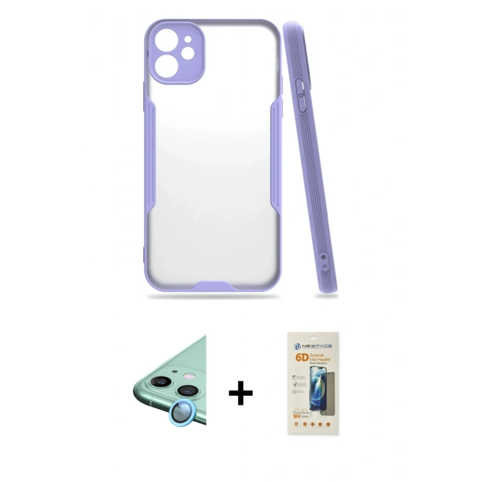MARSİLYAN™- iPhone 11 Kılıf Atlas Asil Serisi - Siyah 6D Mat Seramik Hayalet Nano Ekran Koruyucu + Raze Metal Kamera Lens - MI