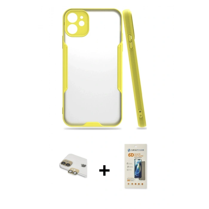 MARSİLYAN™- iPhone 11 Kılıf Atlas Asil Serisi - Siyah 6D Mat Seramik Hayalet Nano Ekran Koruyucu + Pers Alüminyum Kamera Lens - GD