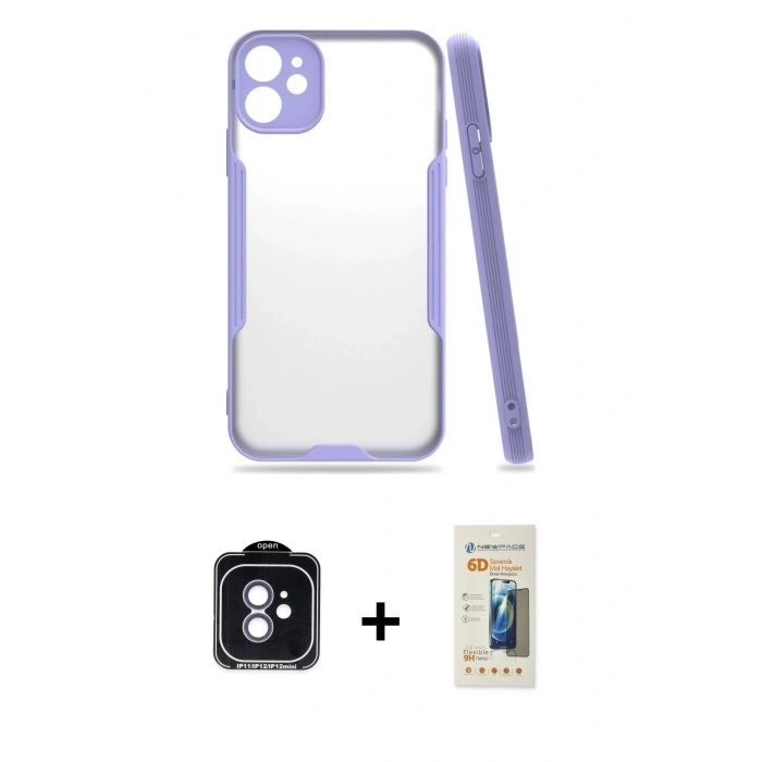 MARSİLYAN™- iPhone 11 Kılıf Atlas Asil Serisi - Siyah 6D Mat Seramik Hayalet Nano Ekran Koruyucu + PVD Metal Kamera Lens - MI