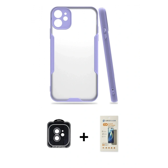 MARSİLYAN™- iPhone 11 Kılıf Atlas Asil Serisi - Siyah 6D Mat Seramik Hayalet Nano Ekran Koruyucu + PVD Metal Kamera Lens - SH