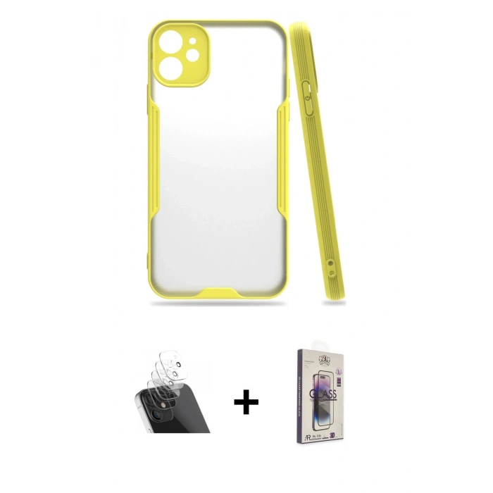 MARSİLYAN™- iPhone 11 Kılıf Atlas Asil Serisi - Siyah Bilvis 3D Cam Ekran Koruyucu + Kamera Lens Koruma Cam - SF