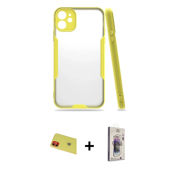 MARSİLYAN™- iPhone 11 Kılıf Atlas Asil Serisi - Siyah Bilvis 3D Cam Ekran Koruyucu + Rainbow Kamera Lens Koruma Cam - KI