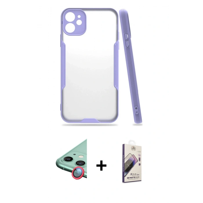 MARSİLYAN™- iPhone 11 Kılıf Atlas Asil Serisi - Siyah Bilvis 3D Mat Cam Ekran Koruyucu + Raze Metal Kamera Lens - KI
