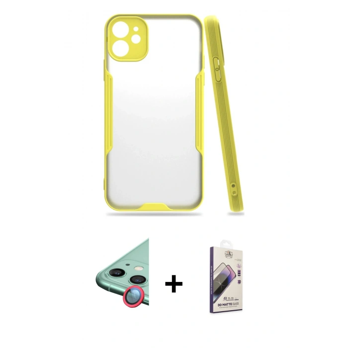 MARSİLYAN™- iPhone 11 Kılıf Atlas Asil Serisi - Siyah Bilvis 3D Mat Cam Ekran Koruyucu + Raze Metal Kamera Lens - KI