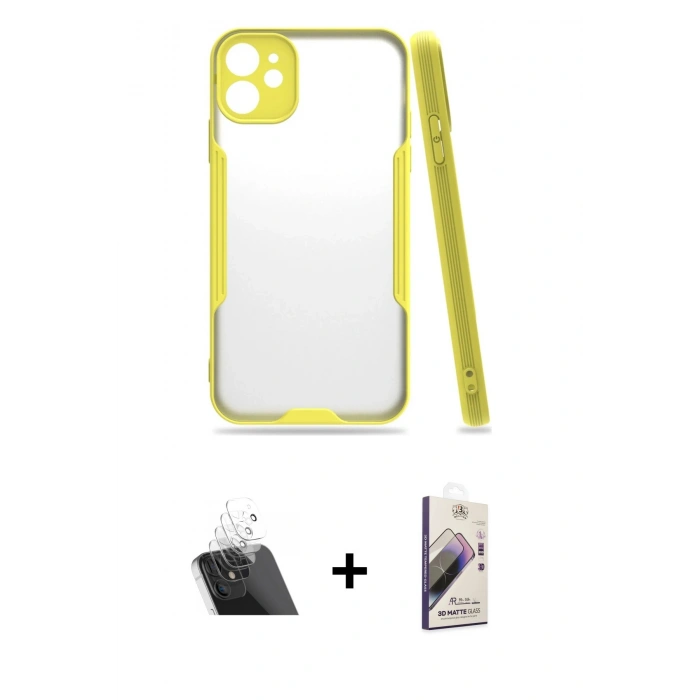 MARSİLYAN™- iPhone 11 Kılıf Atlas Asil Serisi - Siyah Bilvis 3D Mat Cam Ekran Koruyucu + Kamera Lens Koruma Cam - SF