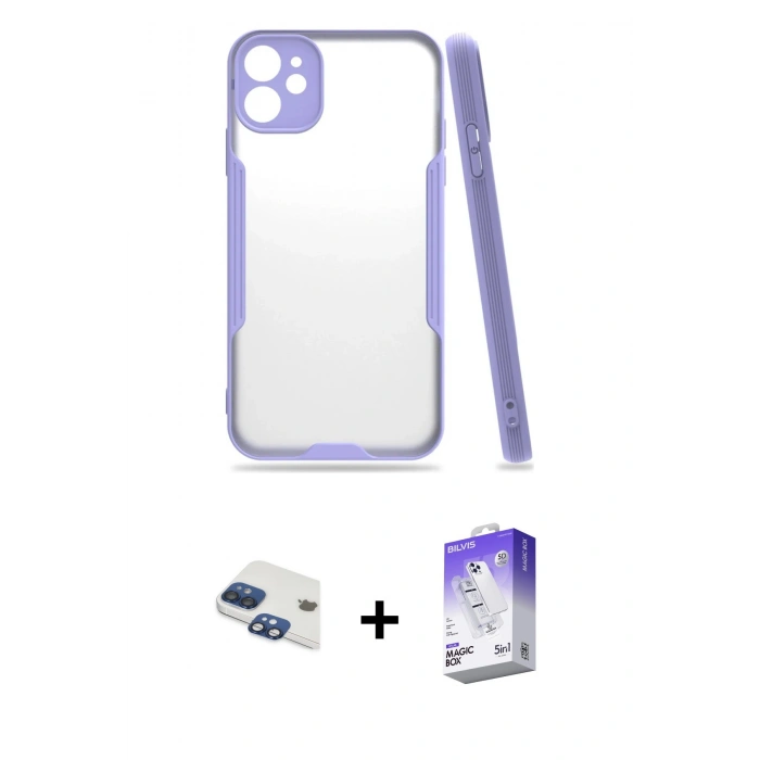 MARSİLYAN™- iPhone 11 Kılıf Atlas Asil Serisi - Siyah Bilvis 5in1 3D Magic Cam Ekran Koruyucu + Pers Alüminyum Kamera Lens - LT