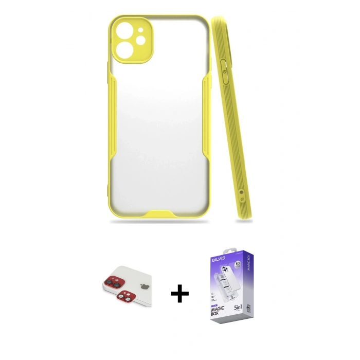 MARSİLYAN™- iPhone 11 Kılıf Atlas Asil Serisi - Siyah Bilvis 5in1 3D Magic Cam Ekran Koruyucu + Pers Alüminyum Kamera Lens - KI