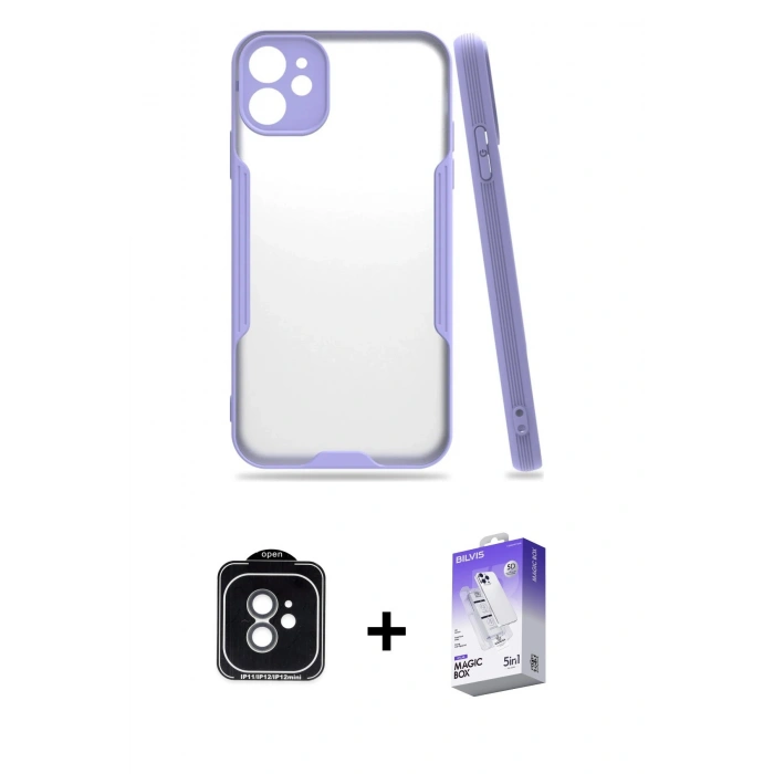 MARSİLYAN™- iPhone 11 Kılıf Atlas Asil Serisi - Siyah Bilvis 5in1 3D Magic Cam Ekran Koruyucu + PVD Metal Kamera Lens - YL