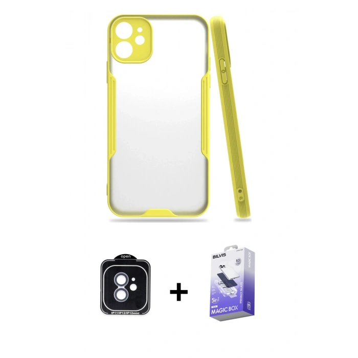 MARSİLYAN™- iPhone 11 Kılıf Atlas Asil Serisi - Siyah Bilvis 5in1 5D Magic Hayalet Cam Ekran Koruyucu + PVD Metal Kamera Lens - MI