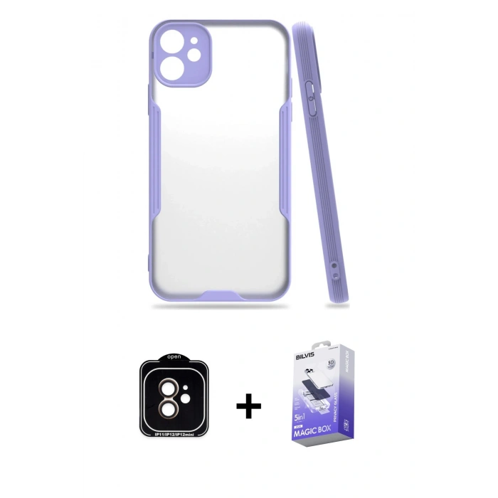 MARSİLYAN™- iPhone 11 Kılıf Atlas Asil Serisi - Siyah Bilvis 5in1 5D Magic Hayalet Cam Ekran Koruyucu + PVD Metal Kamera Lens - TU