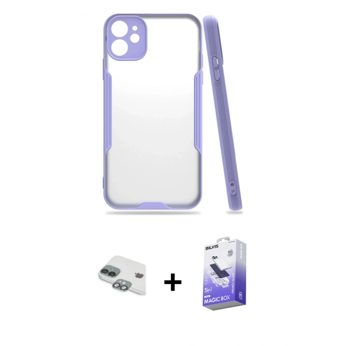 MARSİLYAN™- iPhone 11 Kılıf Atlas Asil Serisi - Siyah Bilvis 5in1 5D Magic Hayalet Cam Ekran Koruyucu + Pers Alüminyum Kamera Lens - YL