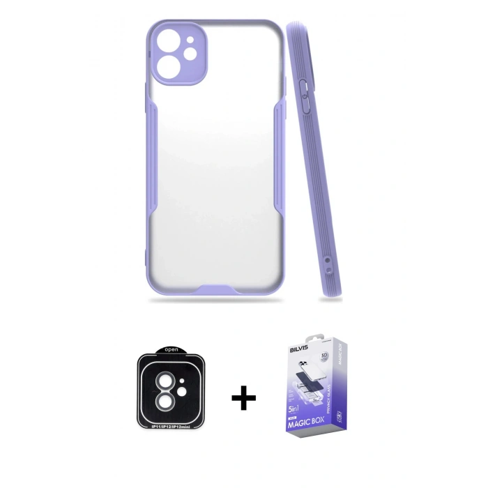 MARSİLYAN™- iPhone 11 Kılıf Atlas Asil Serisi - Siyah Bilvis 5in1 5D Magic Hayalet Cam Ekran Koruyucu + PVD Metal Kamera Lens - YL