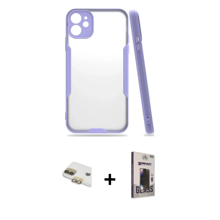 MARSİLYAN™- iPhone 11 Kılıf Atlas Asil Serisi - Siyah Bilvis Hayalet Cam Ekran Koruyucu + Pers Alüminyum Kamera Lens - GD
