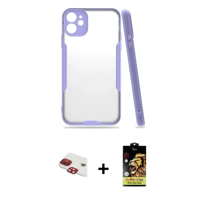 MARSİLYAN™- iPhone 11 Kılıf Atlas Asil Serisi - Siyah Buffer Cam Ekran Koruyucu + Pers Alüminyum Kamera Lens - KI