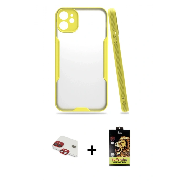 MARSİLYAN™- iPhone 11 Kılıf Atlas Asil Serisi - Siyah Buffer Cam Ekran Koruyucu + Pers Alüminyum Kamera Lens - KI