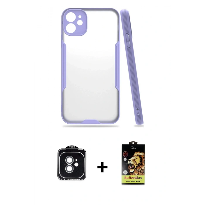 MARSİLYAN™- iPhone 11 Kılıf Atlas Asil Serisi - Siyah Buffer Cam Ekran Koruyucu + PVD Metal Kamera Lens - YL
