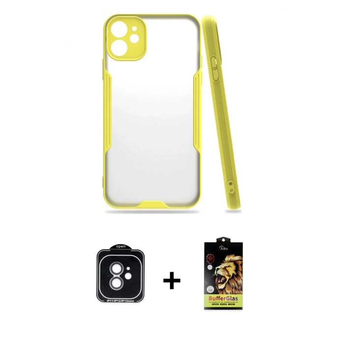 MARSİLYAN™- iPhone 11 Kılıf Atlas Asil Serisi - Siyah Buffer Cam Ekran Koruyucu + PVD Metal Kamera Lens - YL