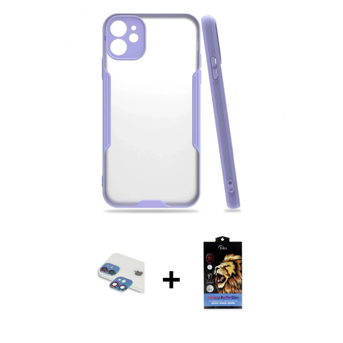 MARSİLYAN™- iPhone 11 Kılıf Atlas Asil Serisi - Siyah Buffer Hayalet Cam Ekran Koruyucu + Pers Alüminyum Kamera Lens - GI