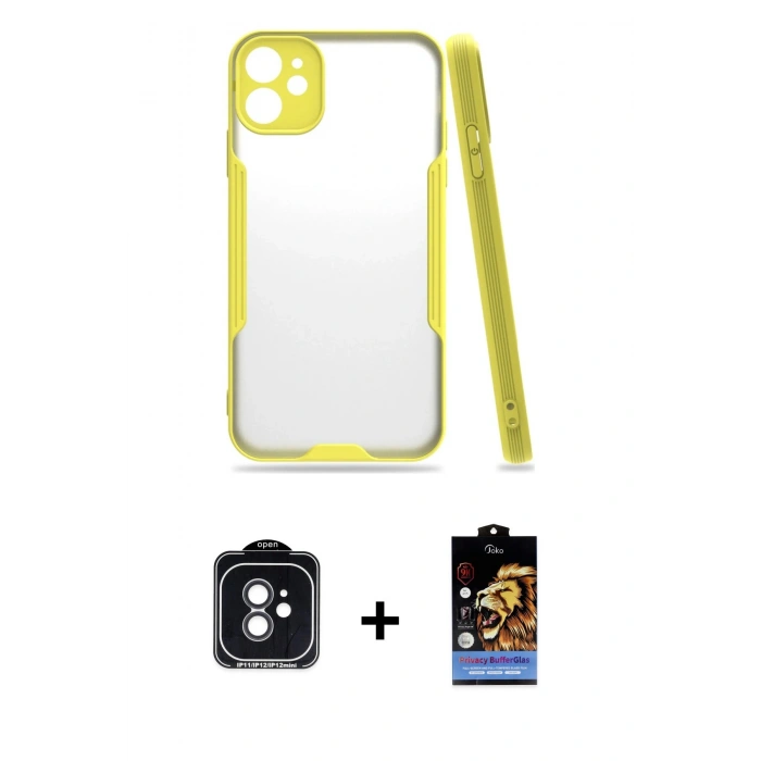 MARSİLYAN™- iPhone 11 Kılıf Atlas Asil Serisi - Siyah Buffer Hayalet Cam Ekran Koruyucu + PVD Metal Kamera Lens - SH