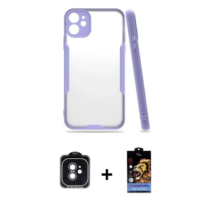MARSİLYAN™- iPhone 11 Kılıf Atlas Asil Serisi - Siyah Buffer Hayalet Cam Ekran Koruyucu + PVD Metal Kamera Lens - SH