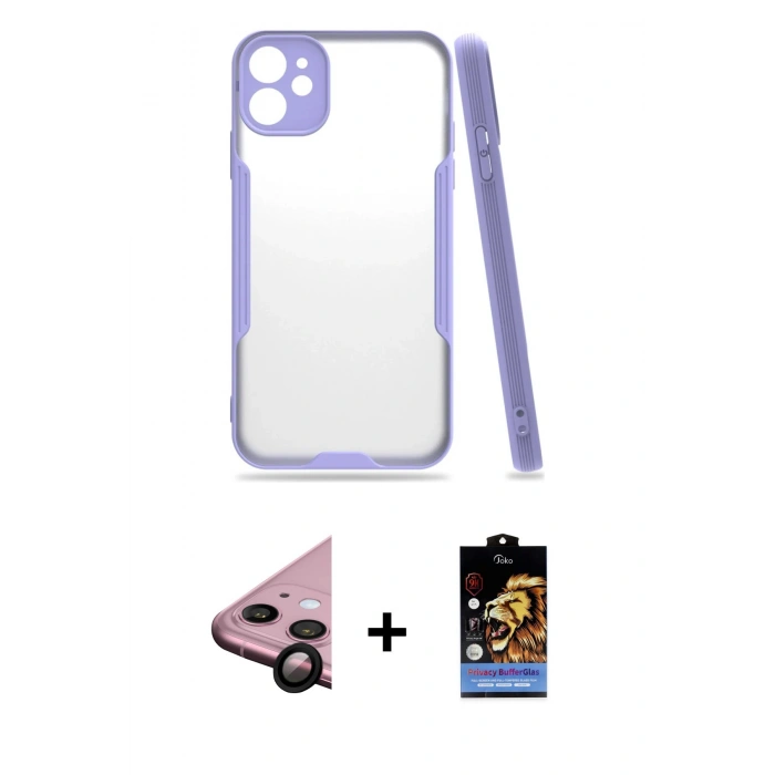 MARSİLYAN™- iPhone 11 Kılıf Atlas Asil Serisi - Siyah Buffer Hayalet Cam Ekran Koruyucu + Raze Metal Kamera Lens - SH