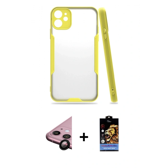 MARSİLYAN™- iPhone 11 Kılıf Atlas Asil Serisi - Siyah Buffer Hayalet Cam Ekran Koruyucu + Raze Metal Kamera Lens - SH