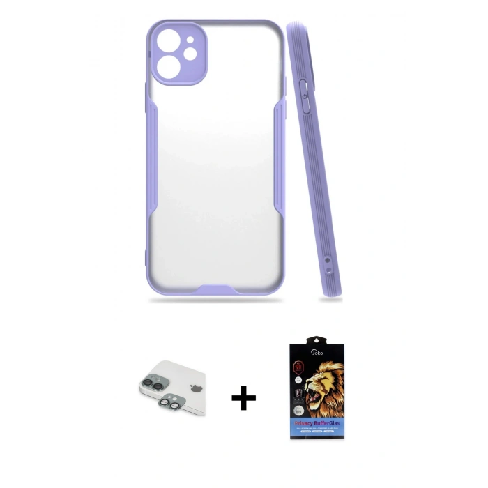 MARSİLYAN™- iPhone 11 Kılıf Atlas Asil Serisi - Siyah Buffer Hayalet Cam Ekran Koruyucu + Pers Alüminyum Kamera Lens - YL