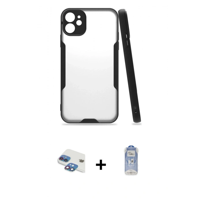 MARSİLYAN™- iPhone 11 Kılıf Atlas Asil Serisi - Siyah Joko Magic 5D Cam + Pers Alüminyum Kamera Lens - GI