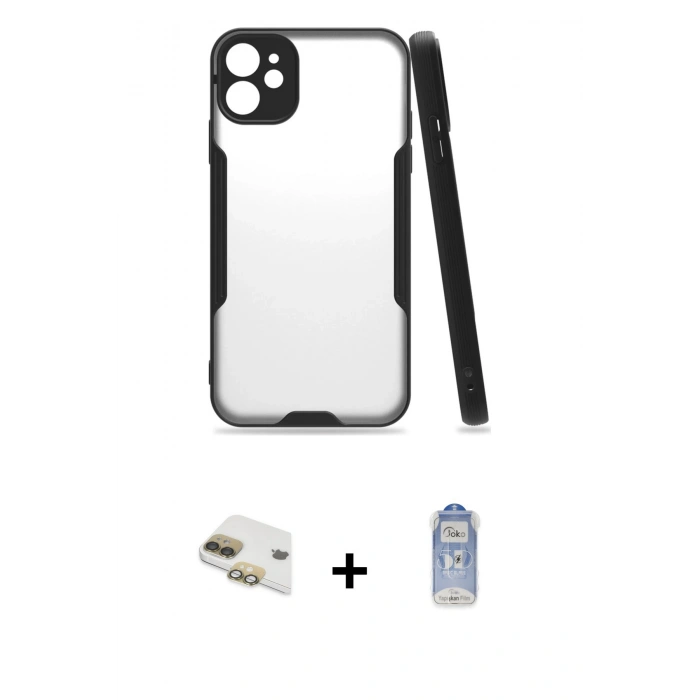 MARSİLYAN™- iPhone 11 Kılıf Atlas Asil Serisi - Siyah Joko Magic 5D Cam + Pers Alüminyum Kamera Lens - GD