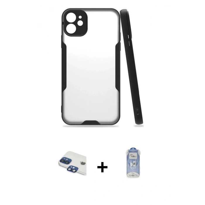 MARSİLYAN™- iPhone 11 Kılıf Atlas Asil Serisi - Siyah Joko Magic 5D Cam + Pers Alüminyum Kamera Lens - LT