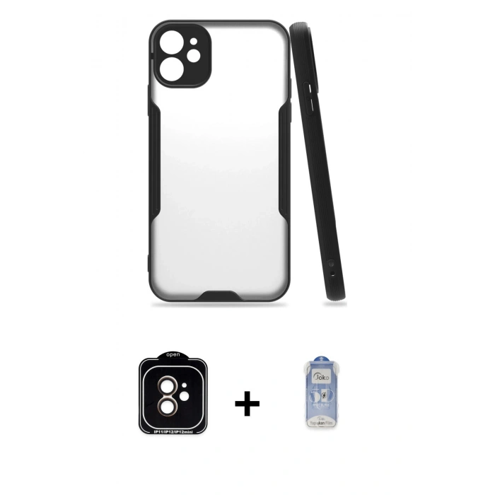 MARSİLYAN™- iPhone 11 Kılıf Atlas Asil Serisi - Siyah Joko Magic 5D Cam + PVD Metal Kamera Lens - TU