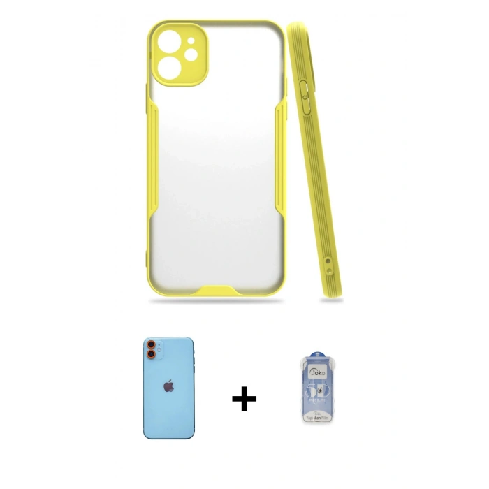 MARSİLYAN™- iPhone 11 Kılıf Atlas Asil Serisi - Siyah Joko Magic 5D Cam + Neon Fosforlu Kamera Lens - TU