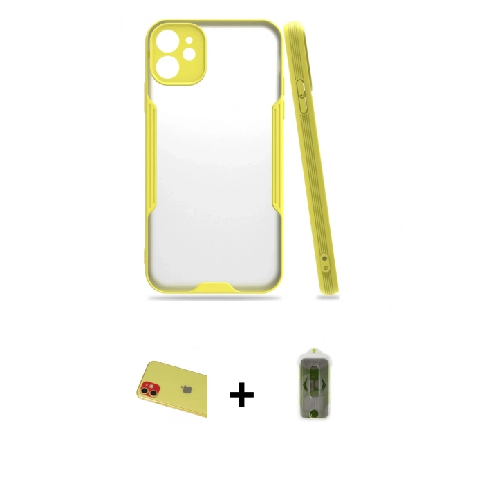 MARSİLYAN™- iPhone 11 Kılıf Atlas Asil Serisi - Siyah Joko Magic 5D Hayalet Cam + Rainbow Kamera Lens Koruma Cam - KI